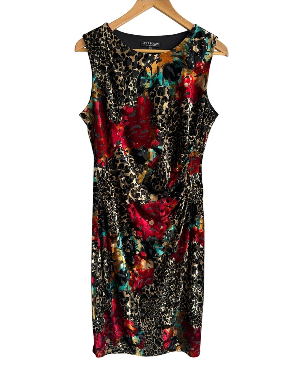 Linea Domani Sexy Animal Print Velvet Burnout Cocktail Dress Sz L Party Floral